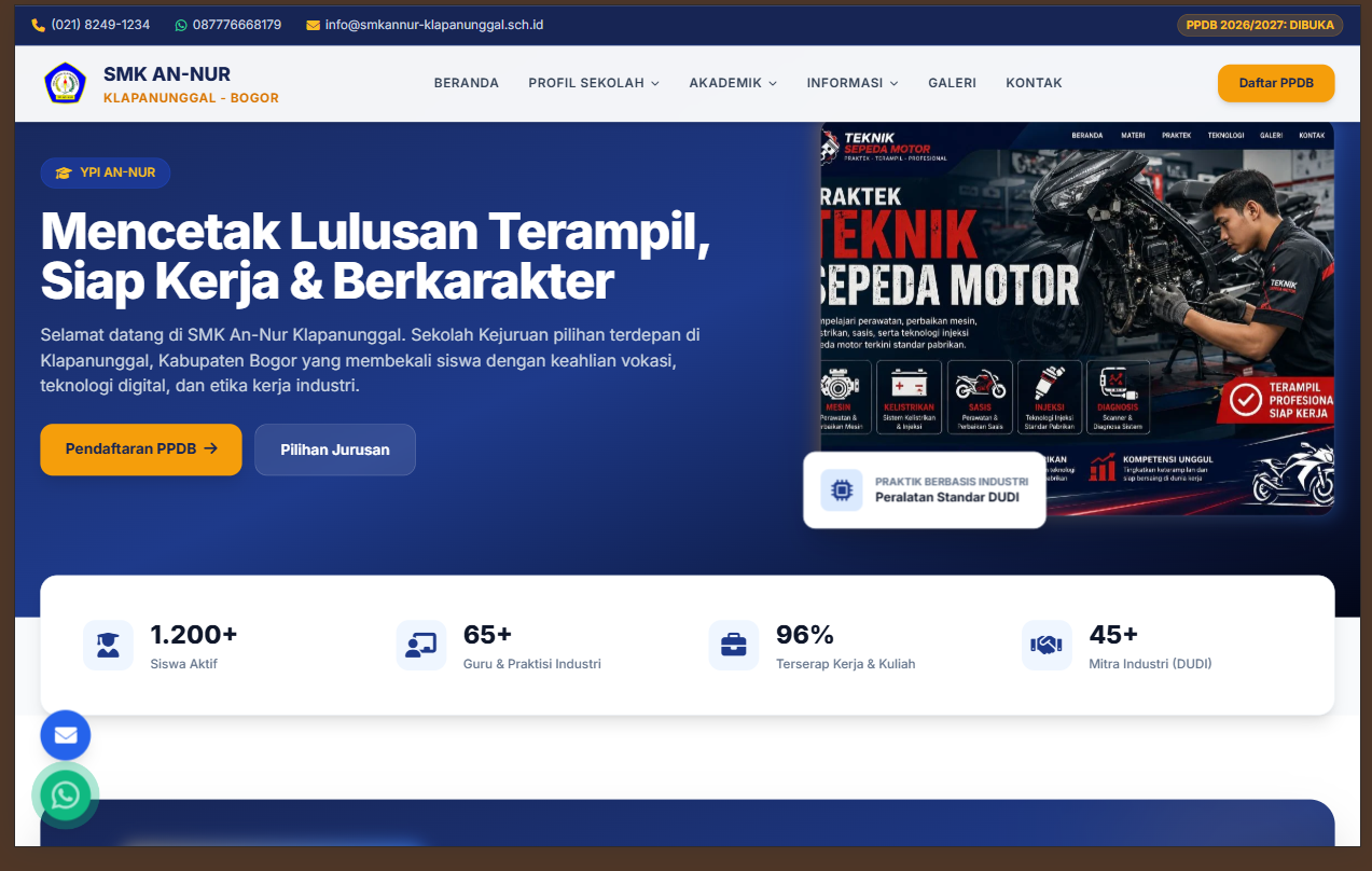 WEBSITE SEKOLAH SUPER LENGKAP, SMK An-Nur Klapanunggal – Sekolah Modern di Era Digital